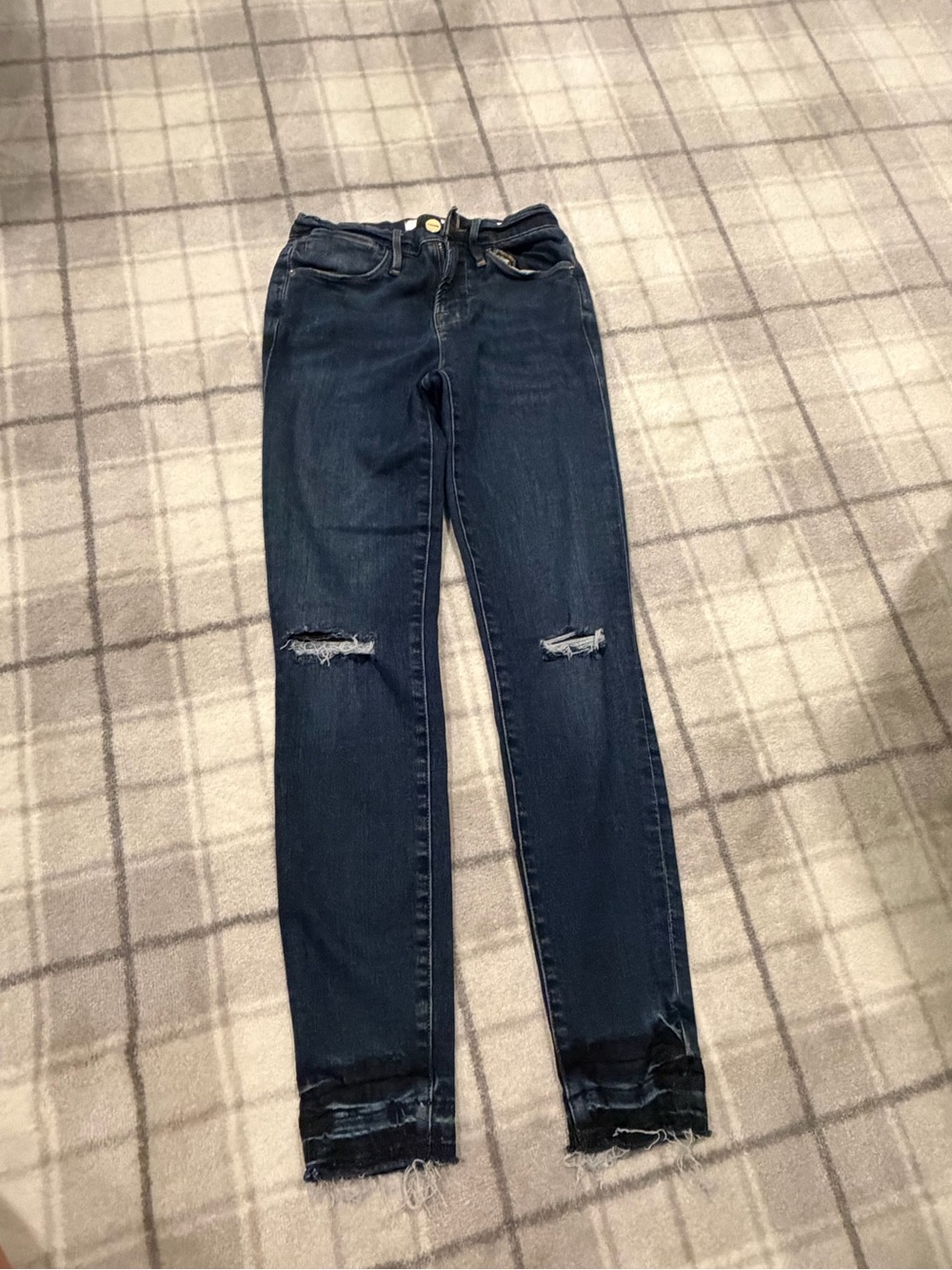 Frame Denim Dark Blue Le High Skinny Jeans with Knee Rips
